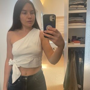 White One Shoulder Free People Crop Top w/Tie Waist Size XS